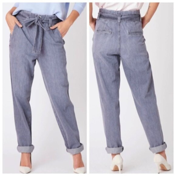 Overlover Abbott Paperbag Denim Pants Women’s Size 25 Grey Tapered 100% Cotton - Picture 1 of 15